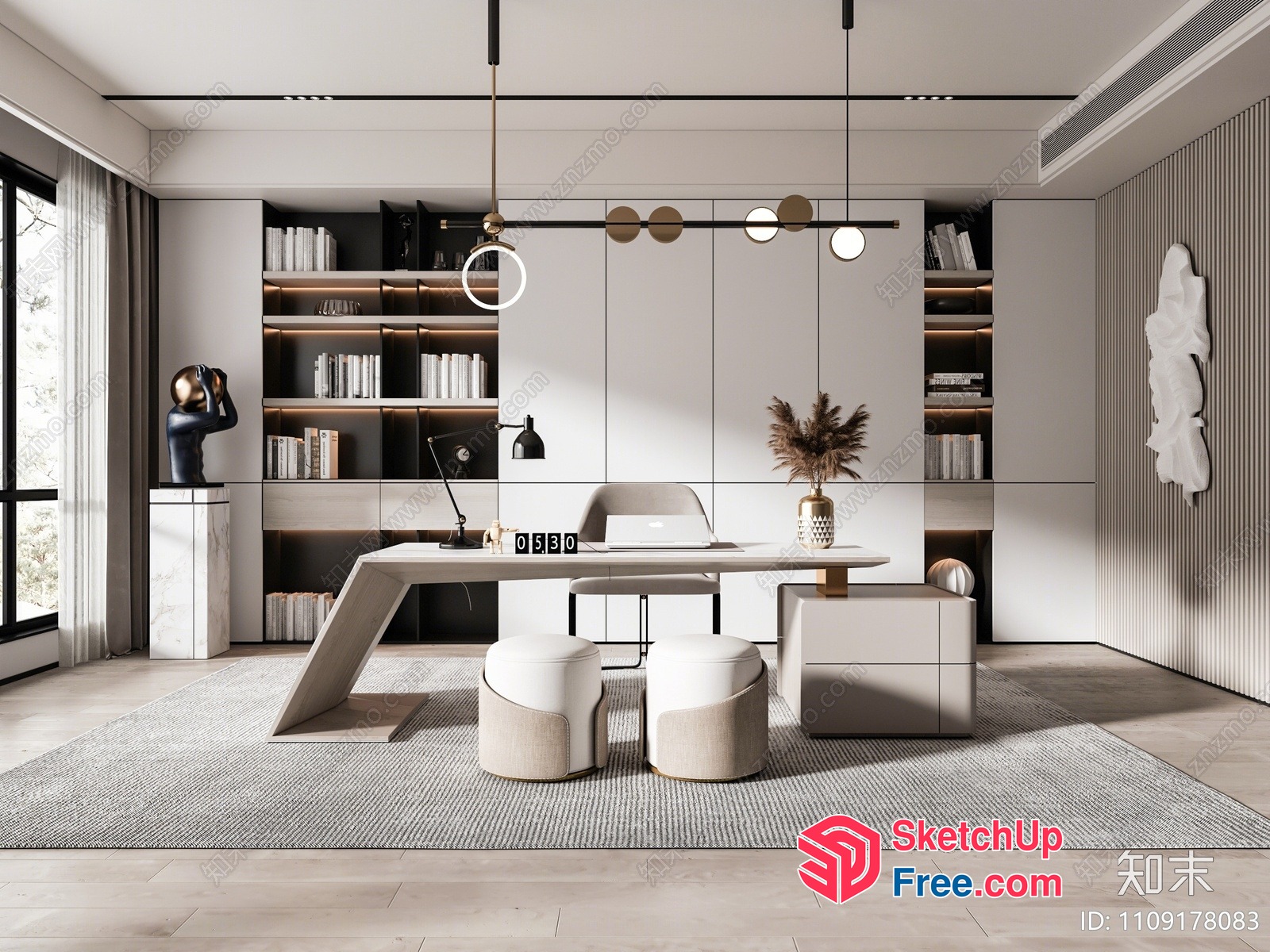 Modern Minimalist Office Space With Neutral Tones And Natural Light 3D SketchUp File