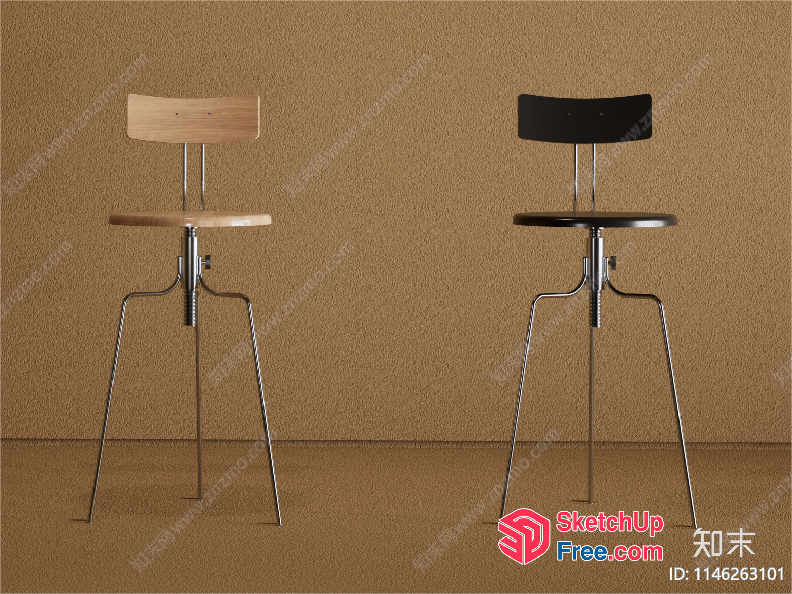 Two Chairs In Front Of A Beige Wall 3D SketchUp File