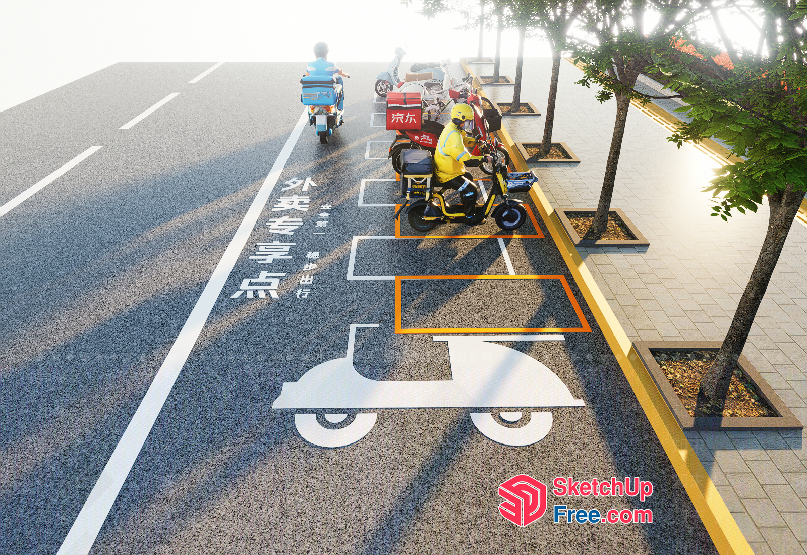Delivery Personnel On Motorcycles In A Designated Lane 3D SketchUp File