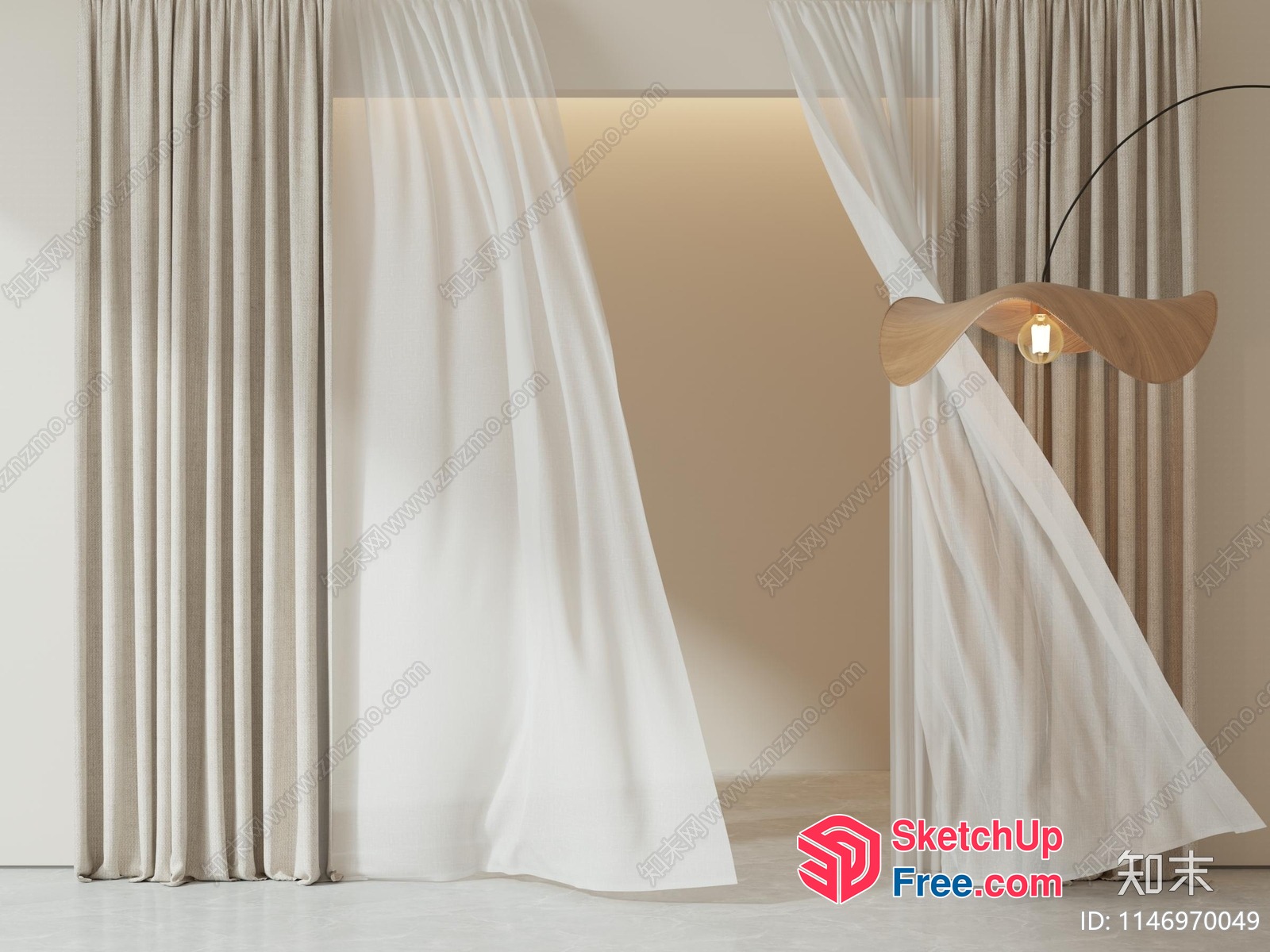 Minimalist White Curtain Interior 3D SketchUp File