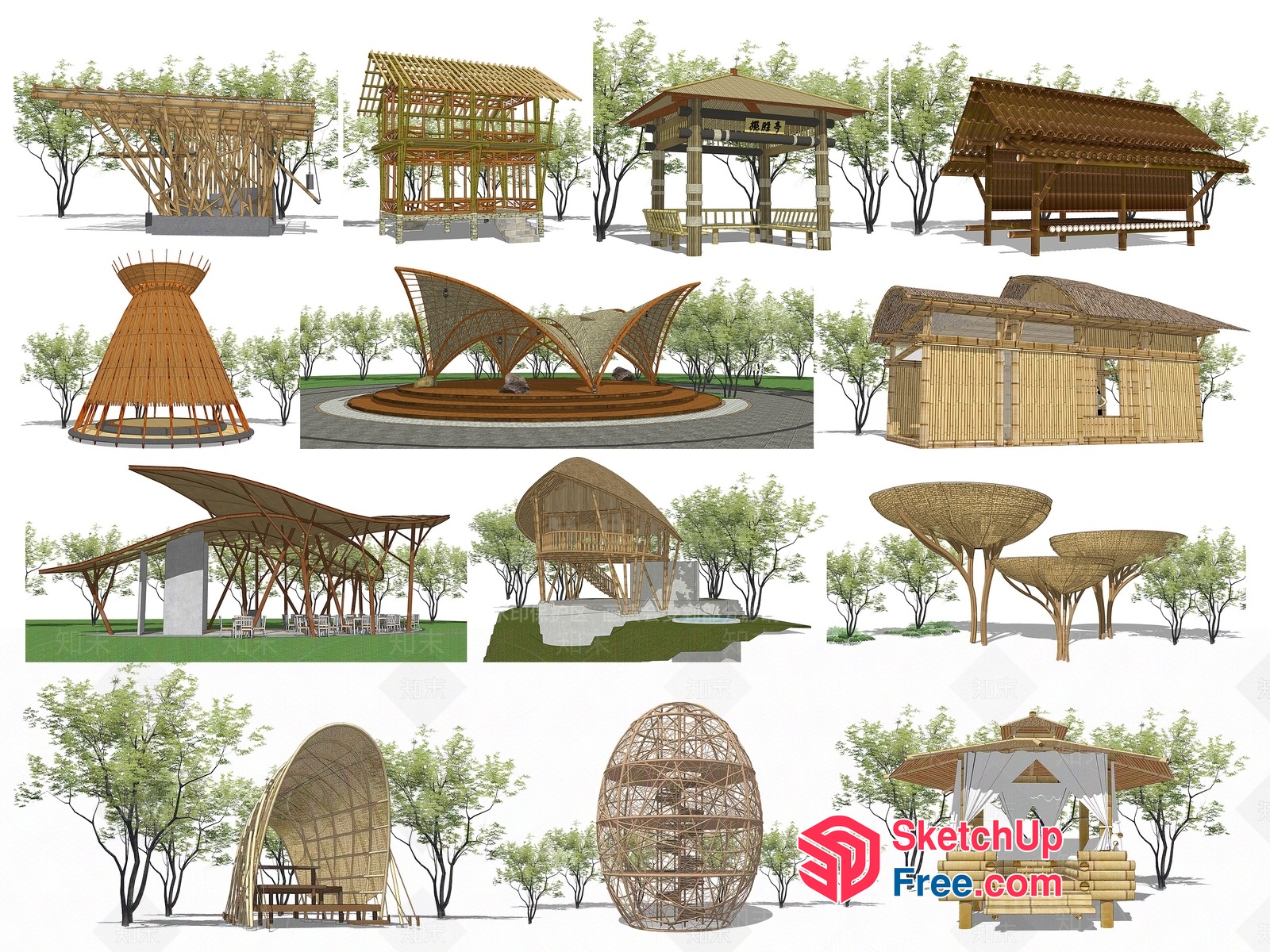 Bamboo And Wood Outdoor Structures Collection 3D SketchUp File