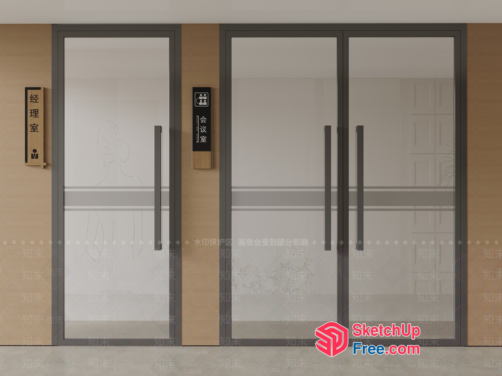 Modern Sliding Doors With Glass Panels 3D SketchUp File
