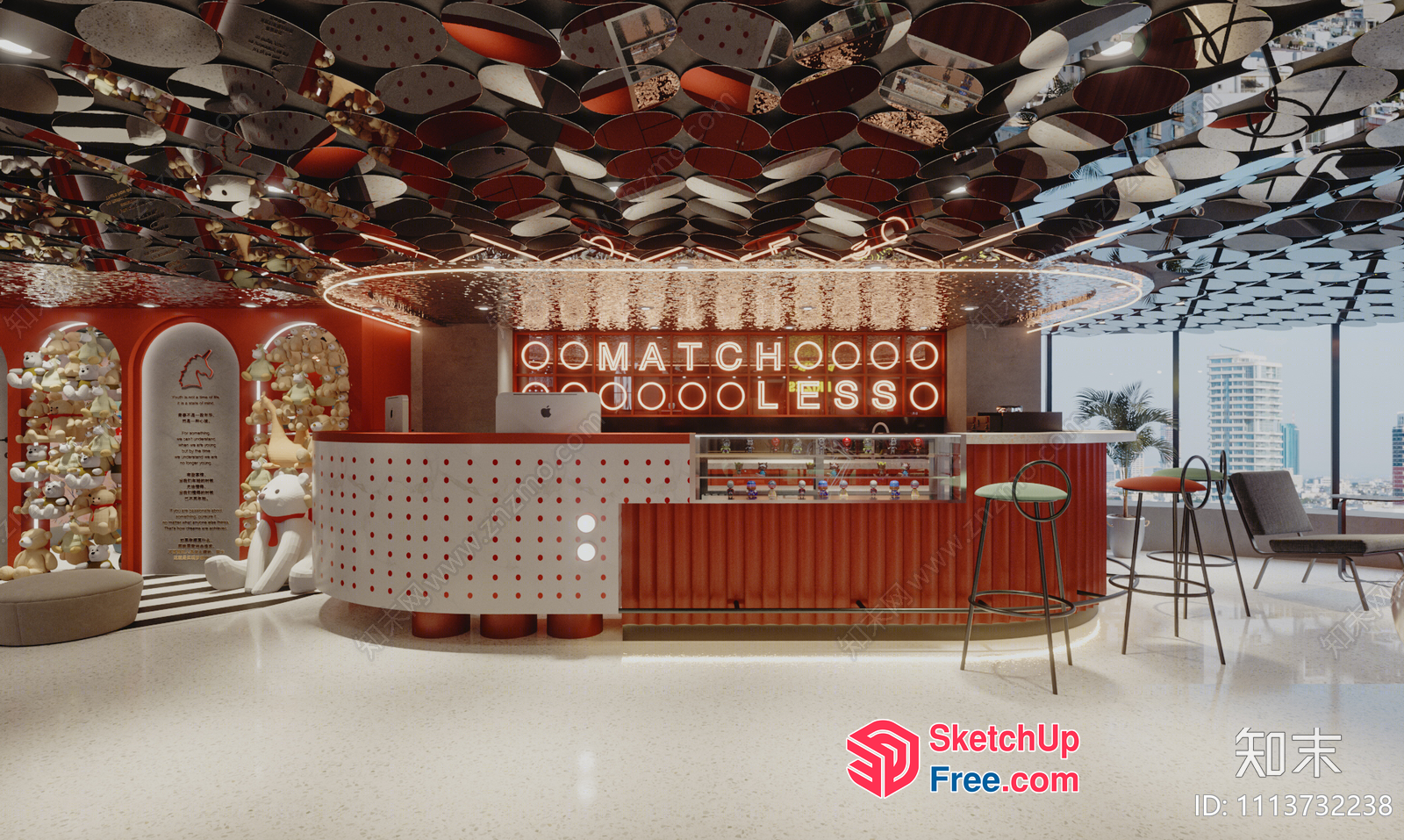 Modern Restaurant Interior With Unique Ceiling Design 3D SketchUp File