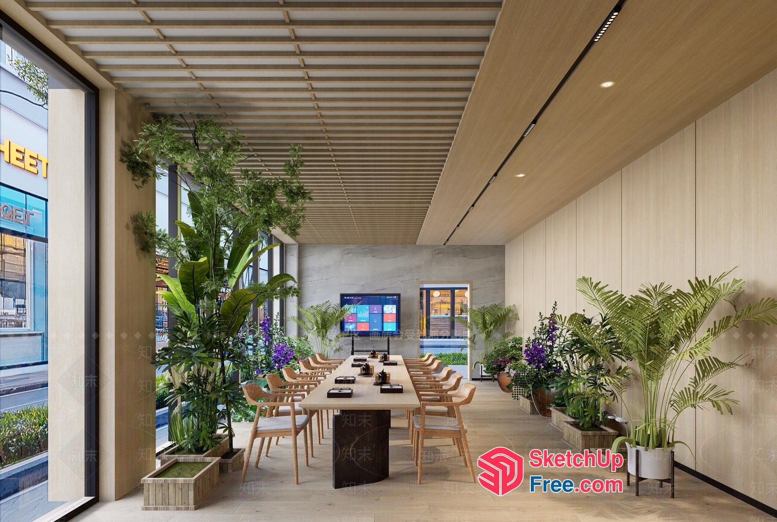 Modern Office Space With Natural Light And Greenery 3D SketchUp File