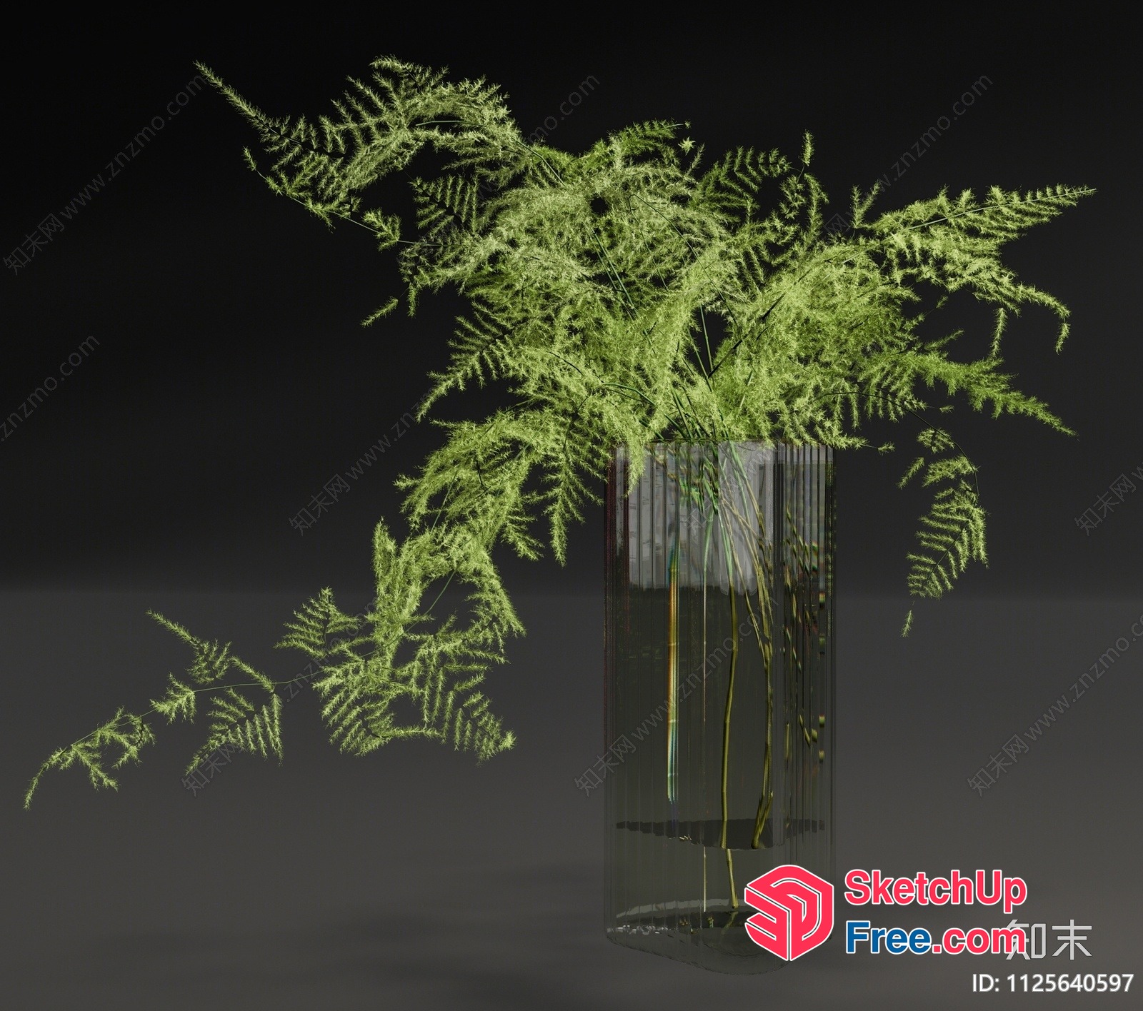 3D Rendered Glass Vase With Ferns 3D SketchUp File