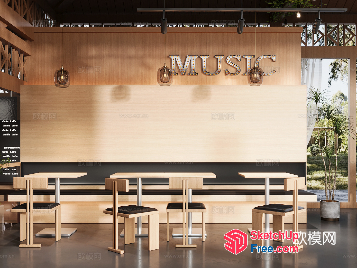Modern Music Cafe Interior 3D SketchUp File
