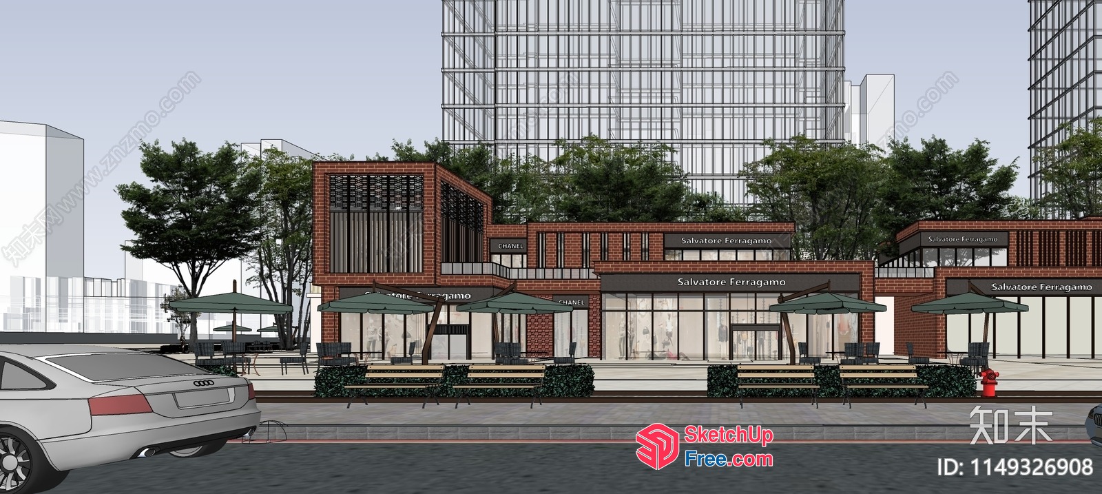 Italian Style Exterior Building With Glass Curtain Wall 3D SketchUp File