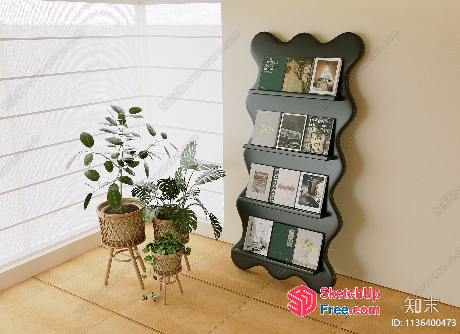 Bookcase With Curved Shelves And Potted Plants 3D SketchUp File