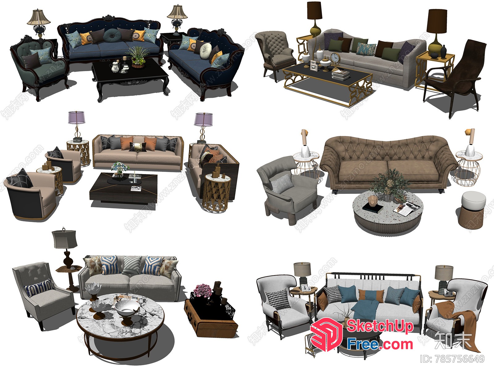 Various Stylish Living Room Furniture Sets 3D SketchUp File