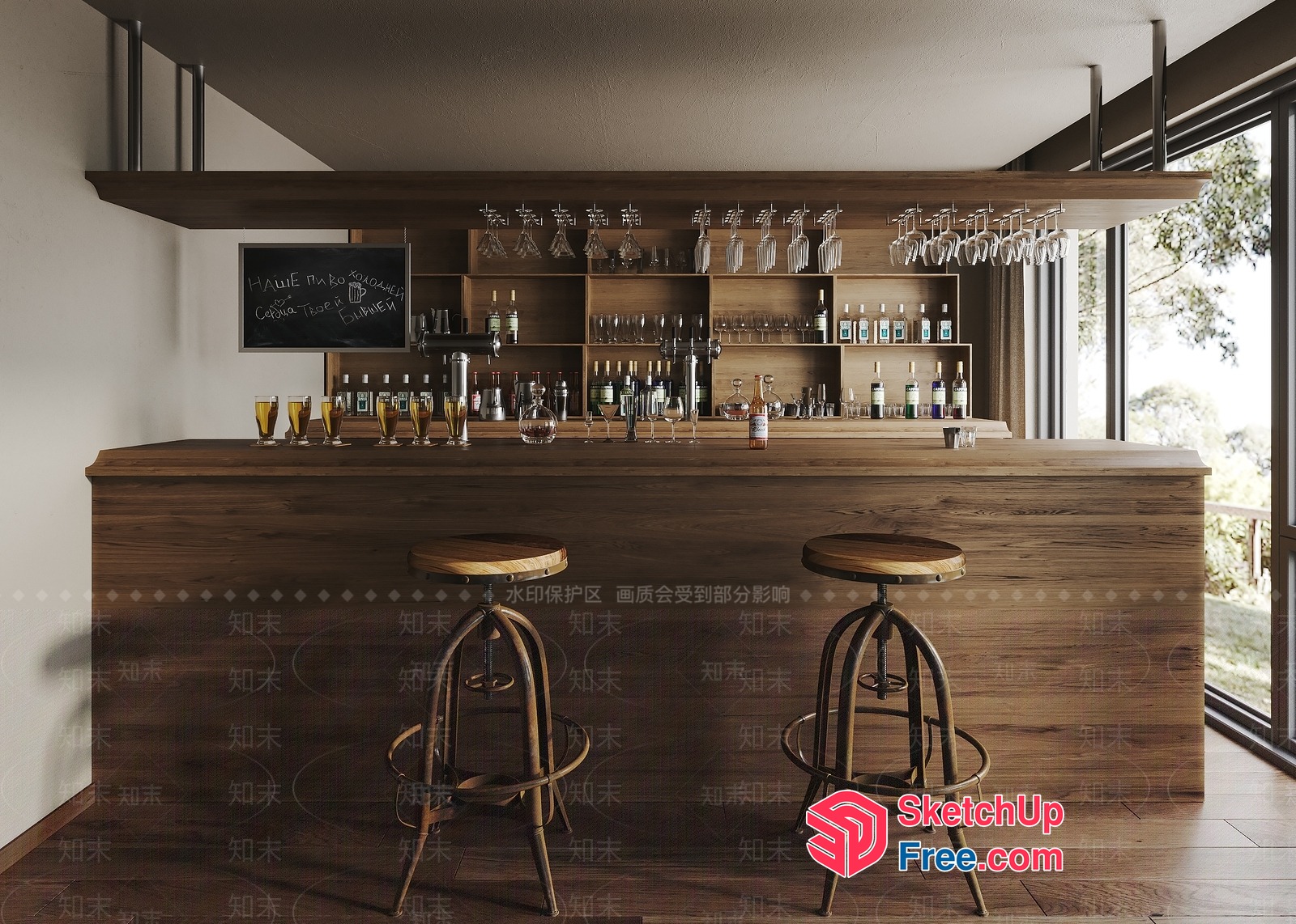 Modern Wood Bar Interior Design 3D SketchUp File