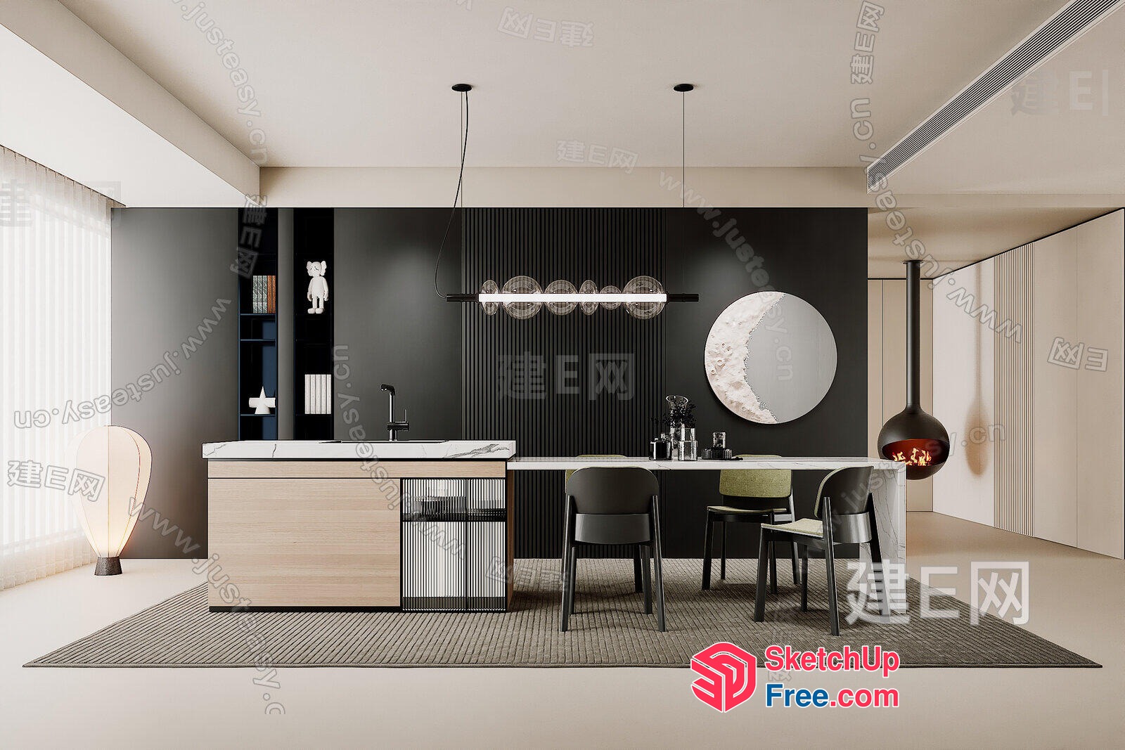 Modern Minimalist Kitchen With Natural Wood Accents 3D SketchUp File