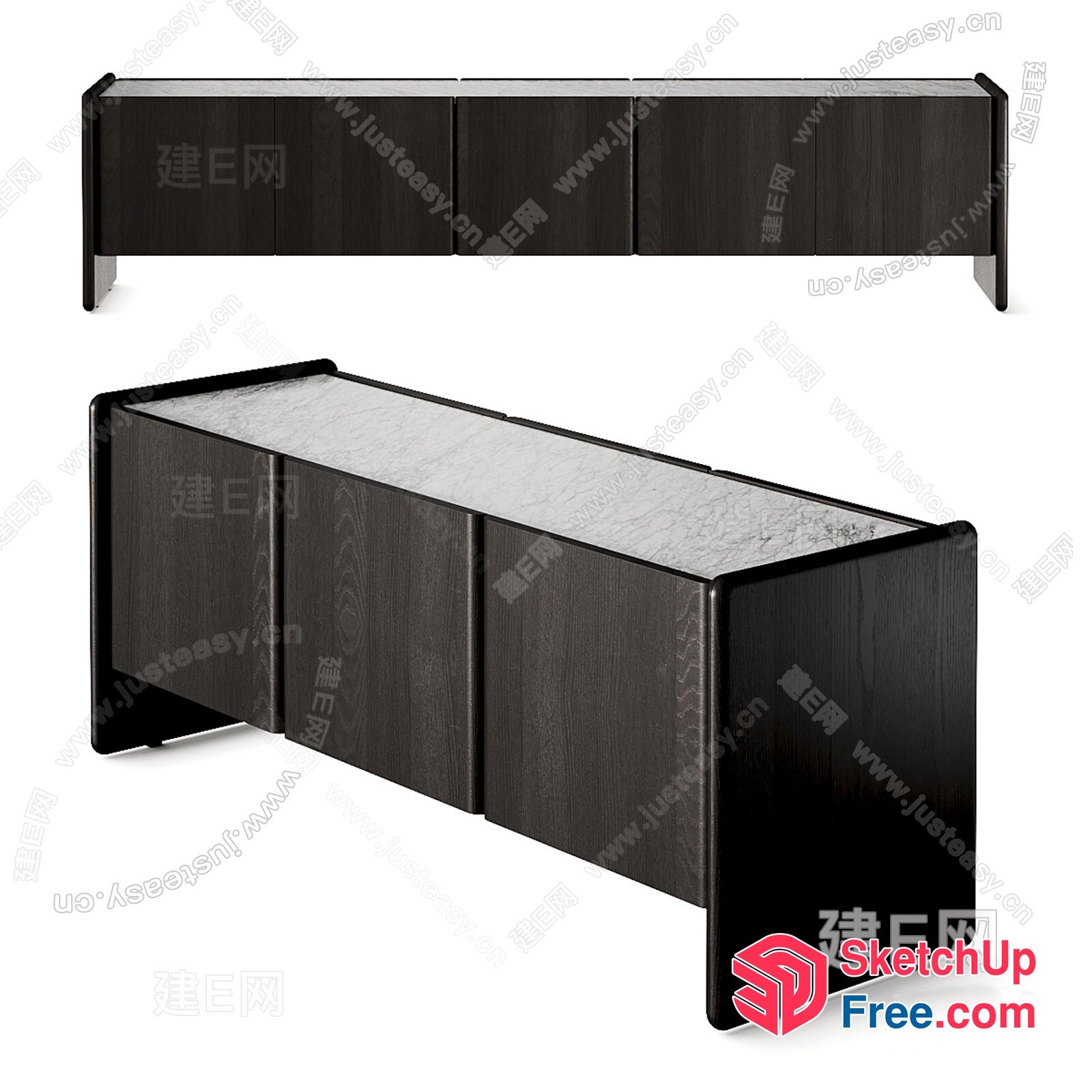 Black Modern Tv Stand With Marble Top 3D SketchUp File