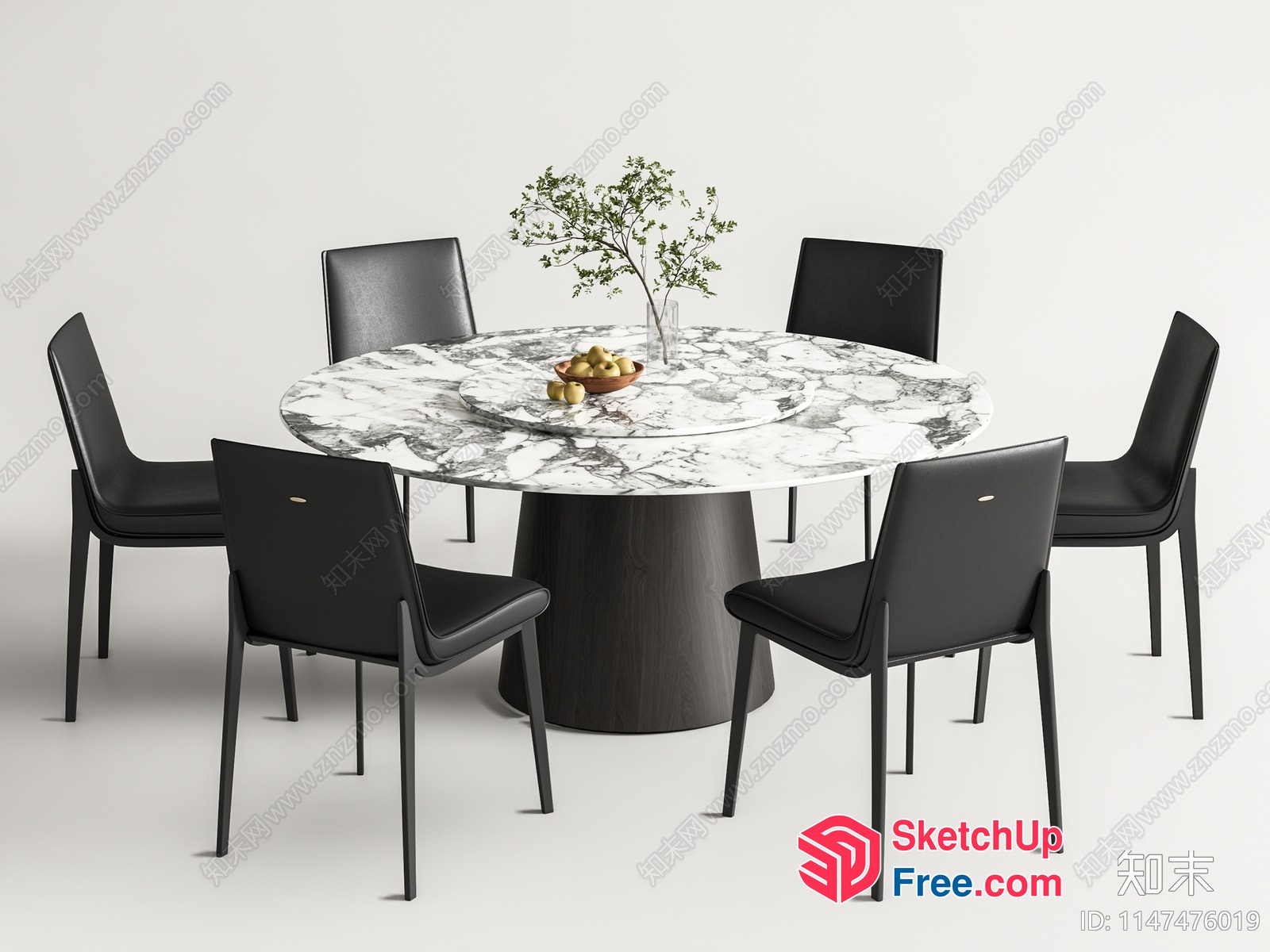 Round Marble Dining Table With Black Chairs 3D SketchUp File