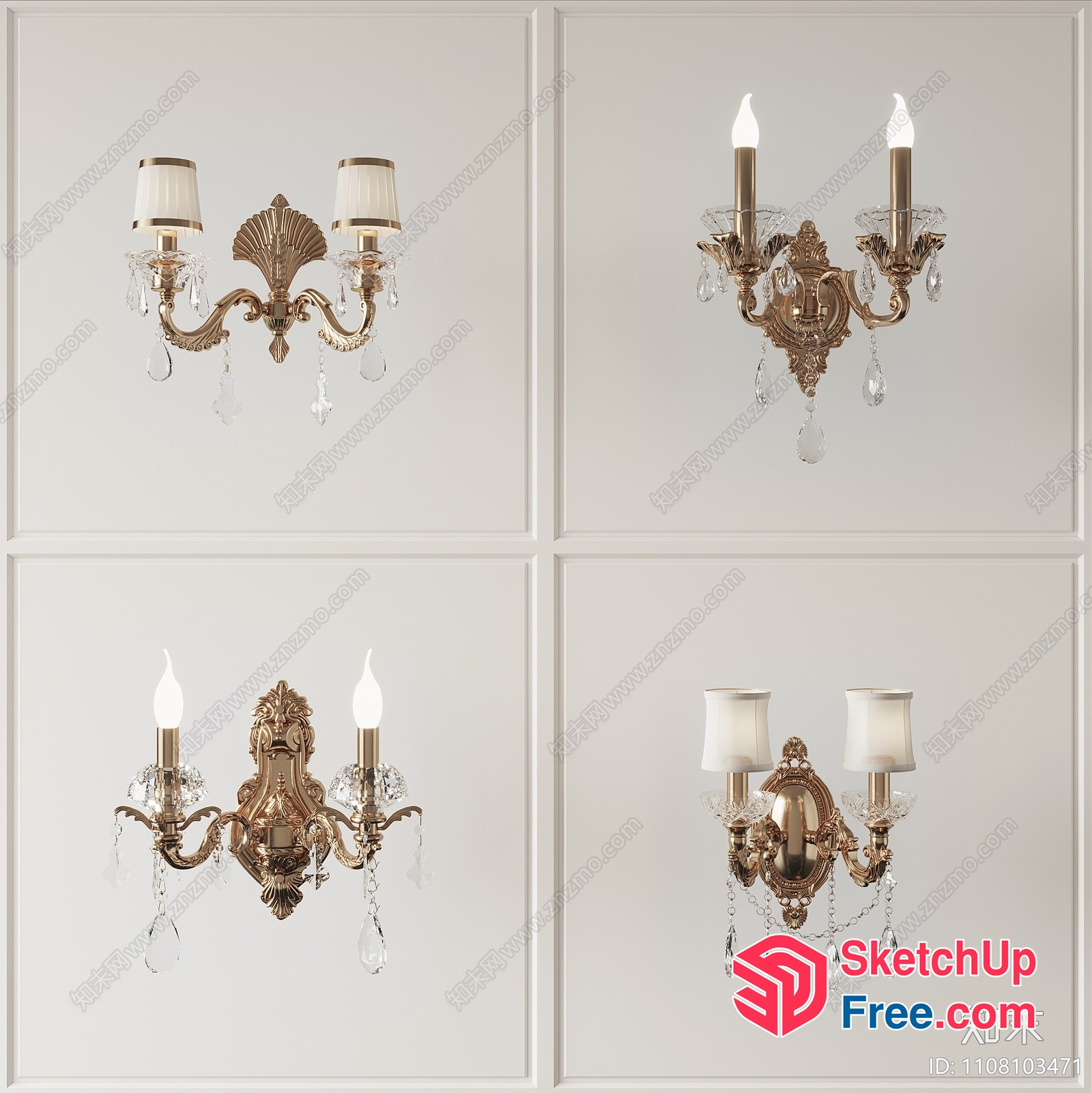Ornate Gold And Crystal Wall Sconces 3D SketchUp File