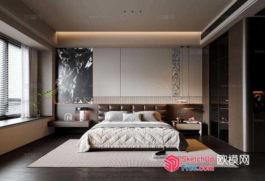 Modern Bedroom With Minimalist Style And Neutral Color Scheme 3D SketchUp File