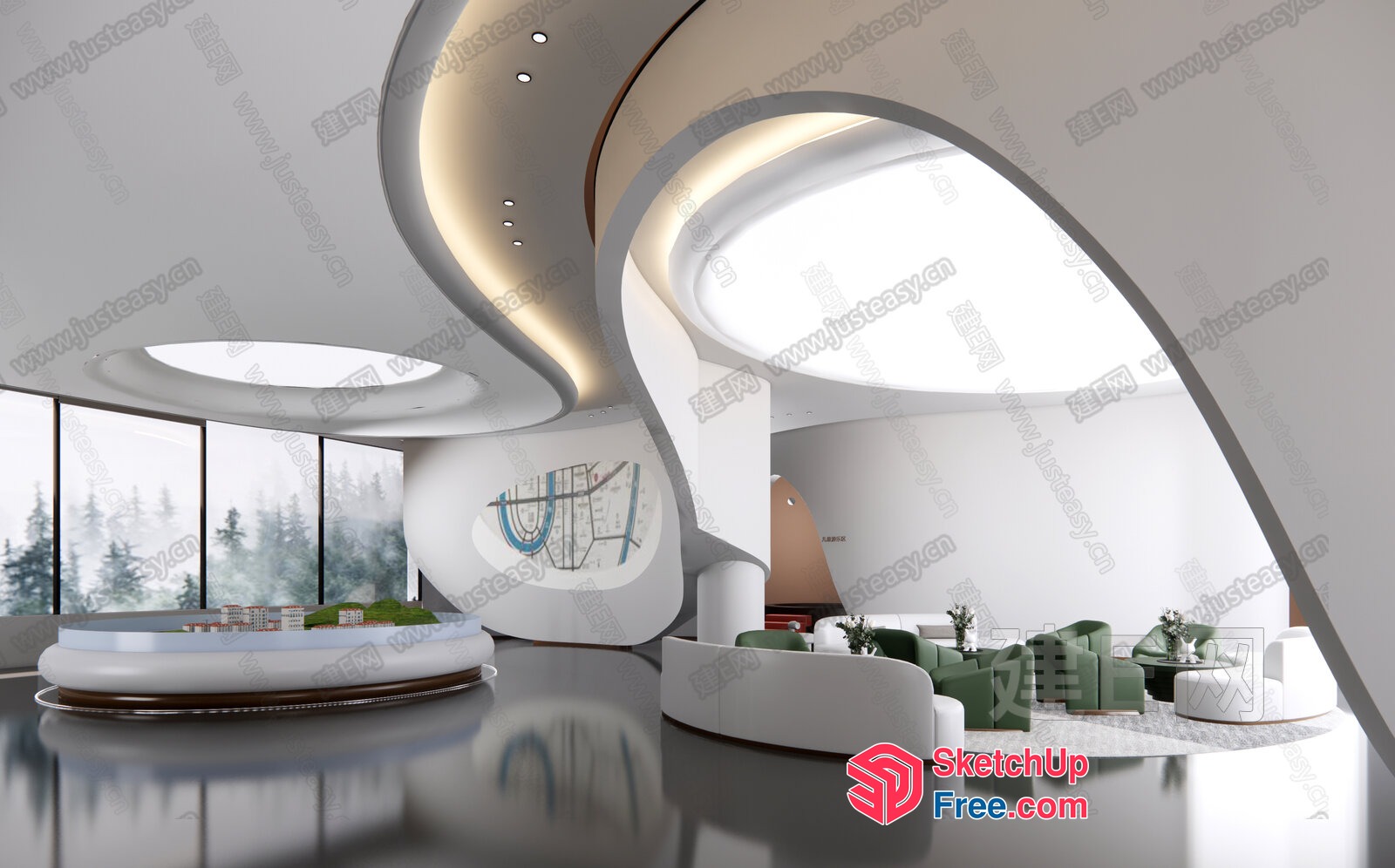 Modern Interior Design With Curved Lines And Natural Light 3D SketchUp File