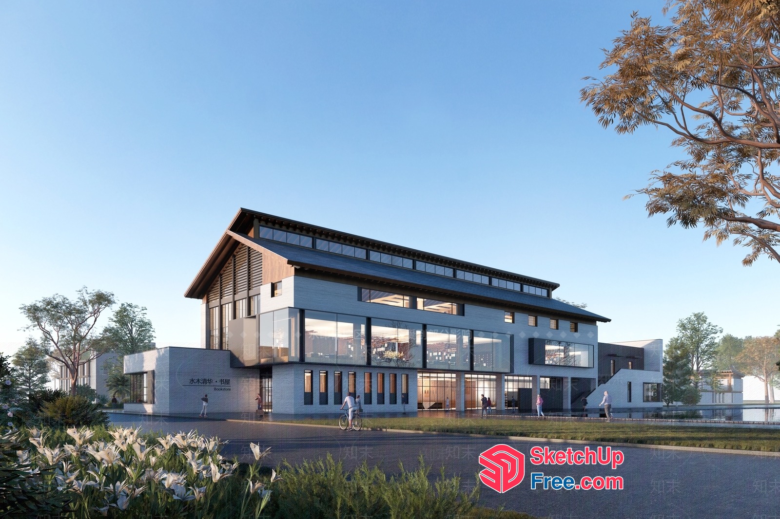 Modern Office Building With Glass Curtain Wall And Balcony 3D SketchUp File