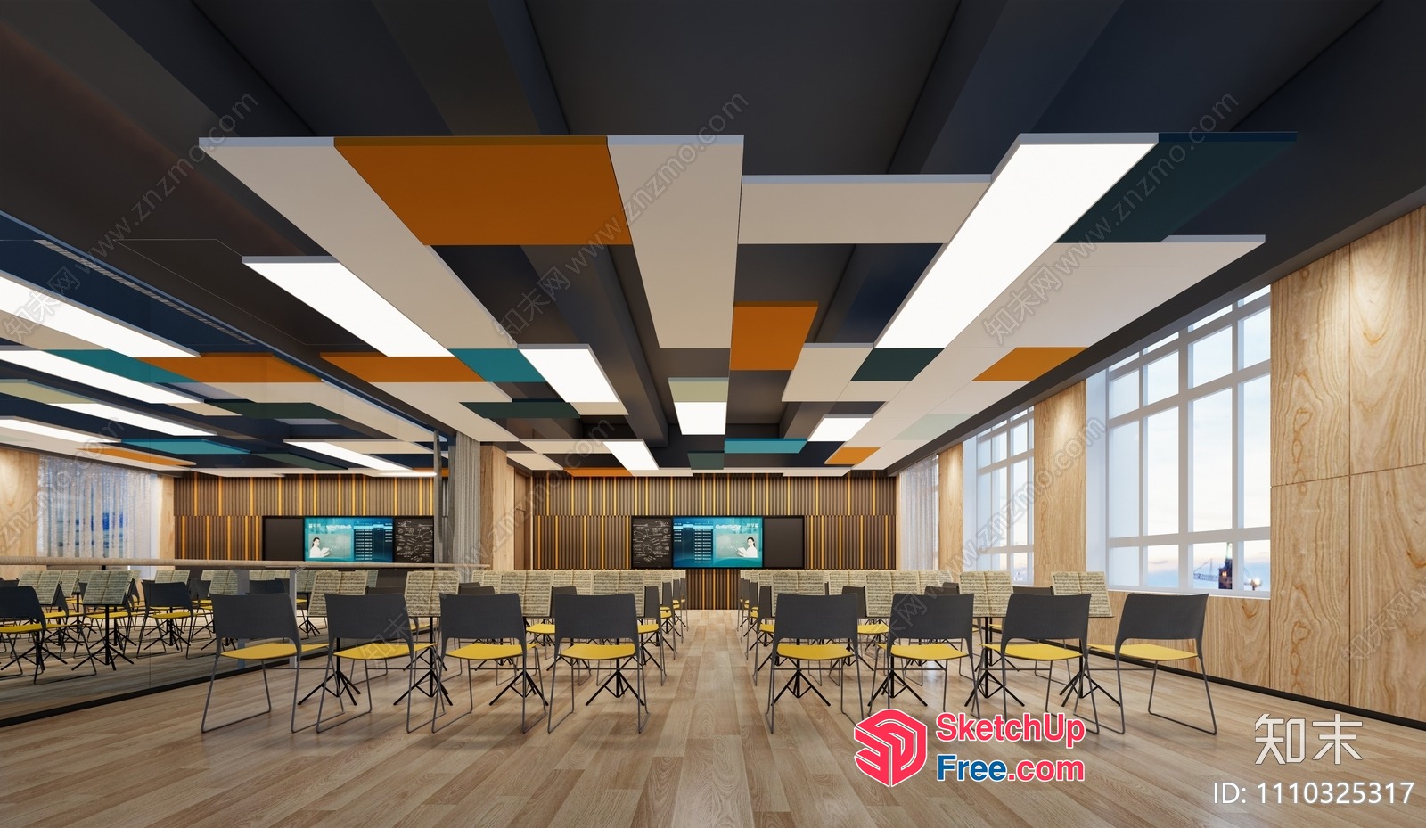 Modern Office Space With Unique Ceiling Design And Natural Light 3D SketchUp File