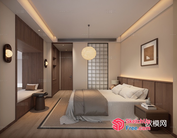 Modern Minimalist Japanese-Inspired Bedroom Decor 3D SketchUp File