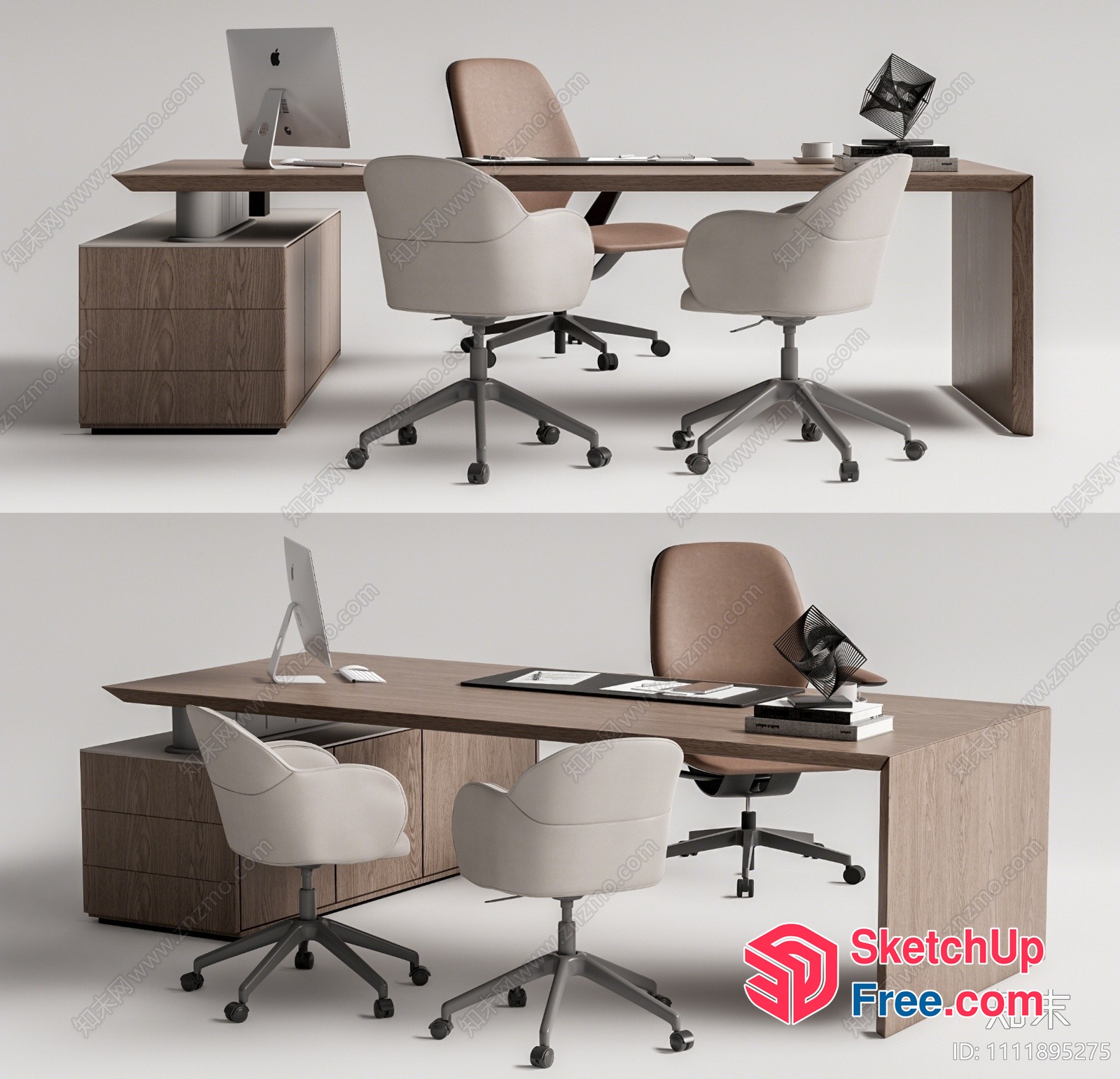 Modern Office Furniture With Wood And White Chairs 3D SketchUp File
