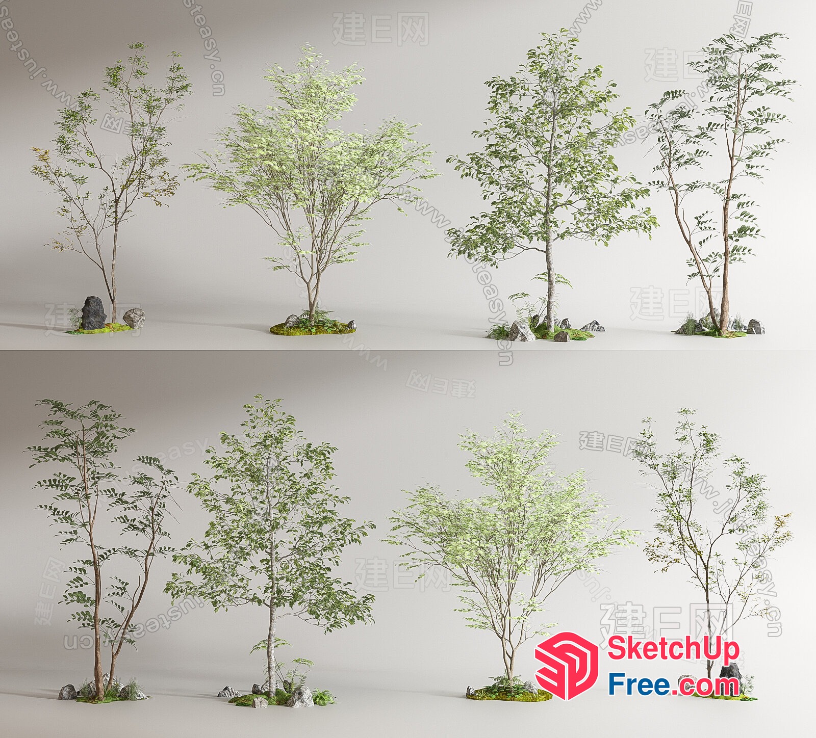 3D Rendered Trees With Rocks And Moss 3D SketchUp File