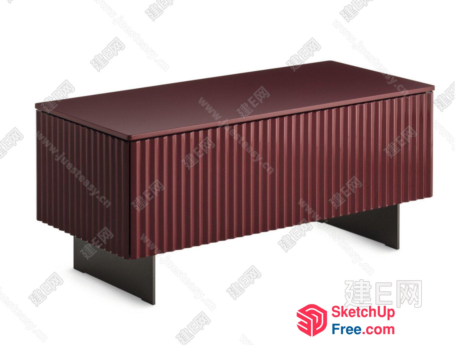 Rectangular Brown Desk With Fluted Front 3D SketchUp File