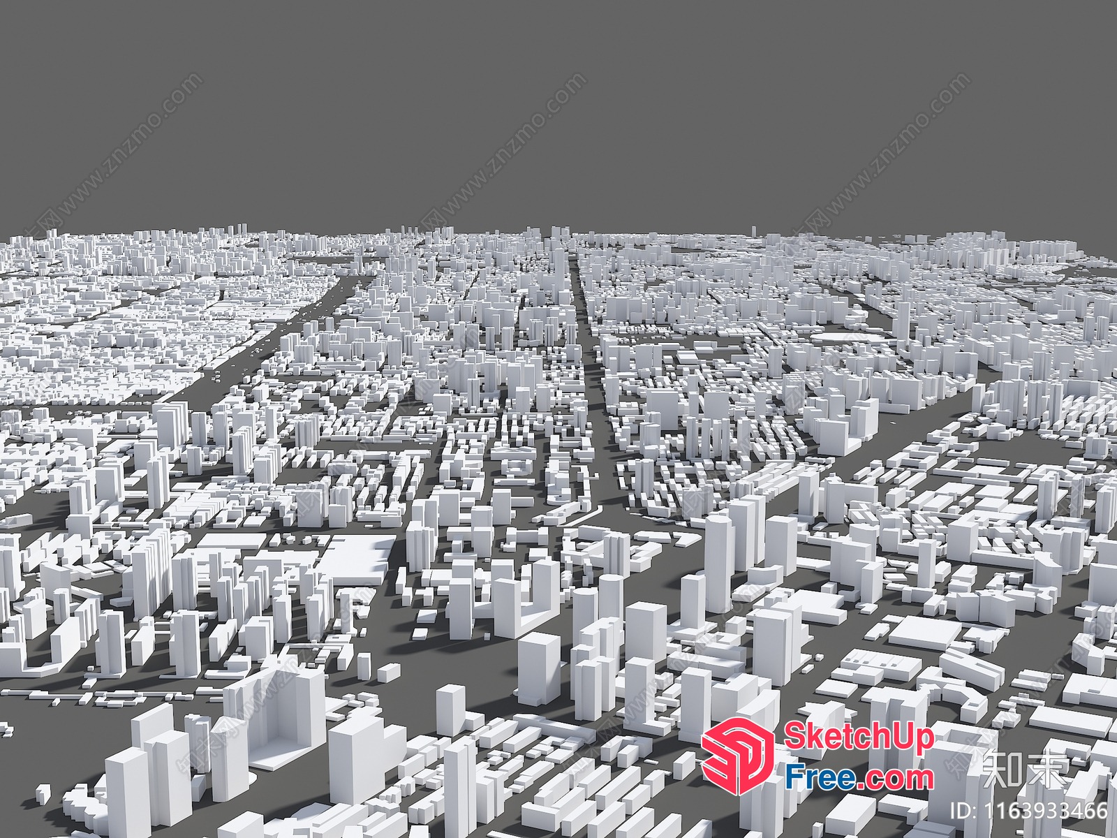 3D Cityscape With White Buildings And Gray Roads 3D SketchUp File