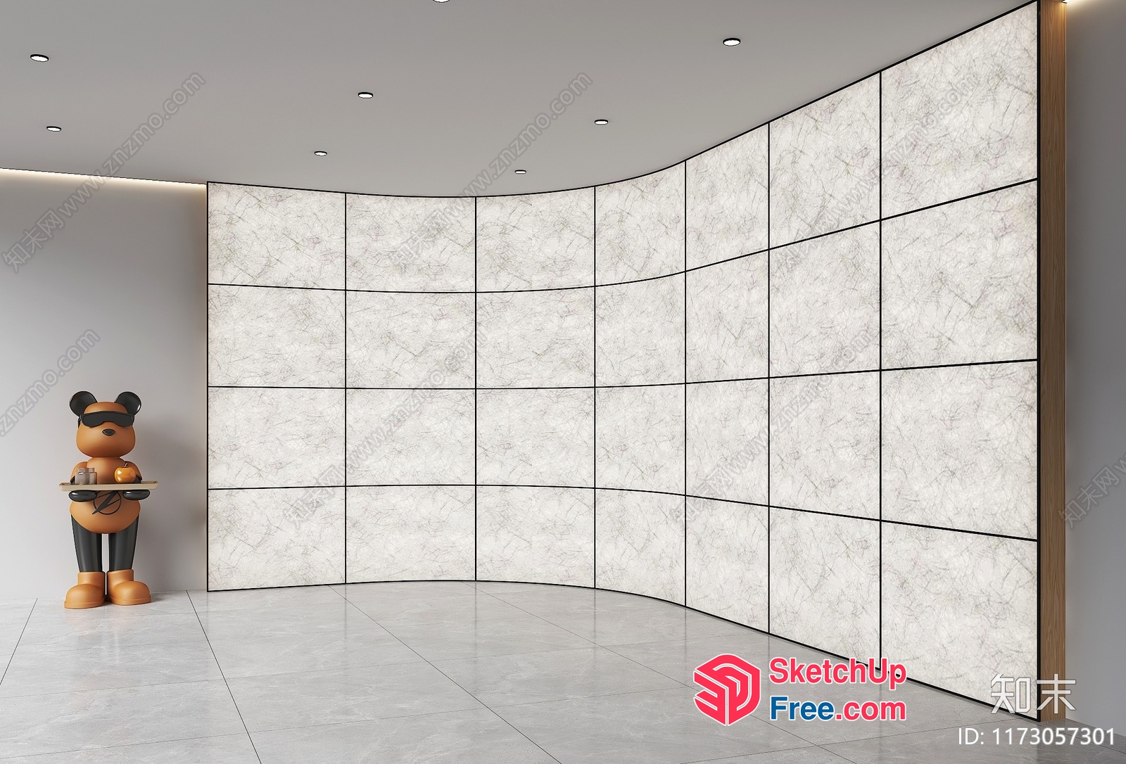 Modern Corner Room With Marble Wall And Wooden Floor 3D SketchUp File