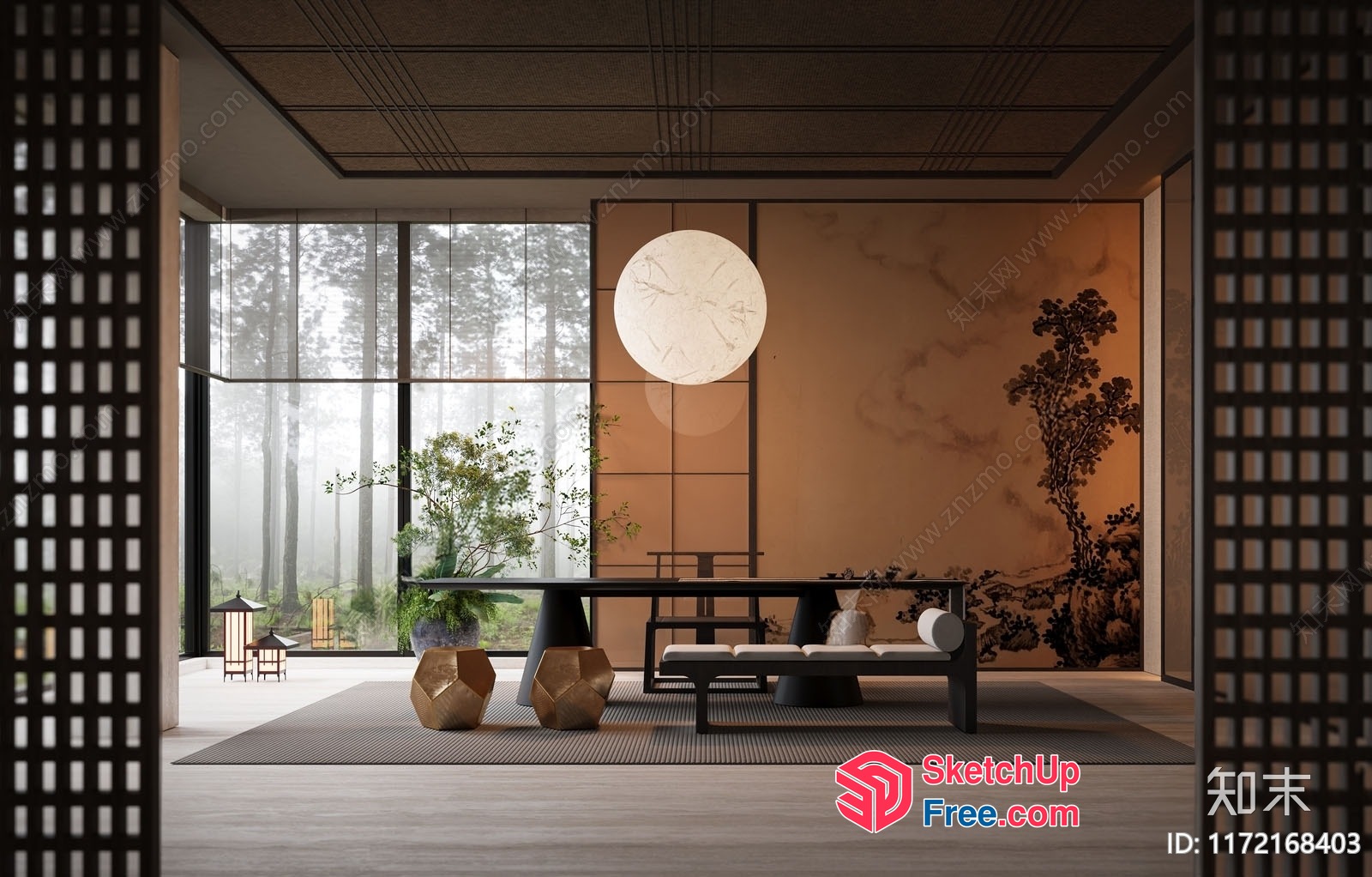 Modern Japanese-Inspired Living Room With Natural Light 3D SketchUp File