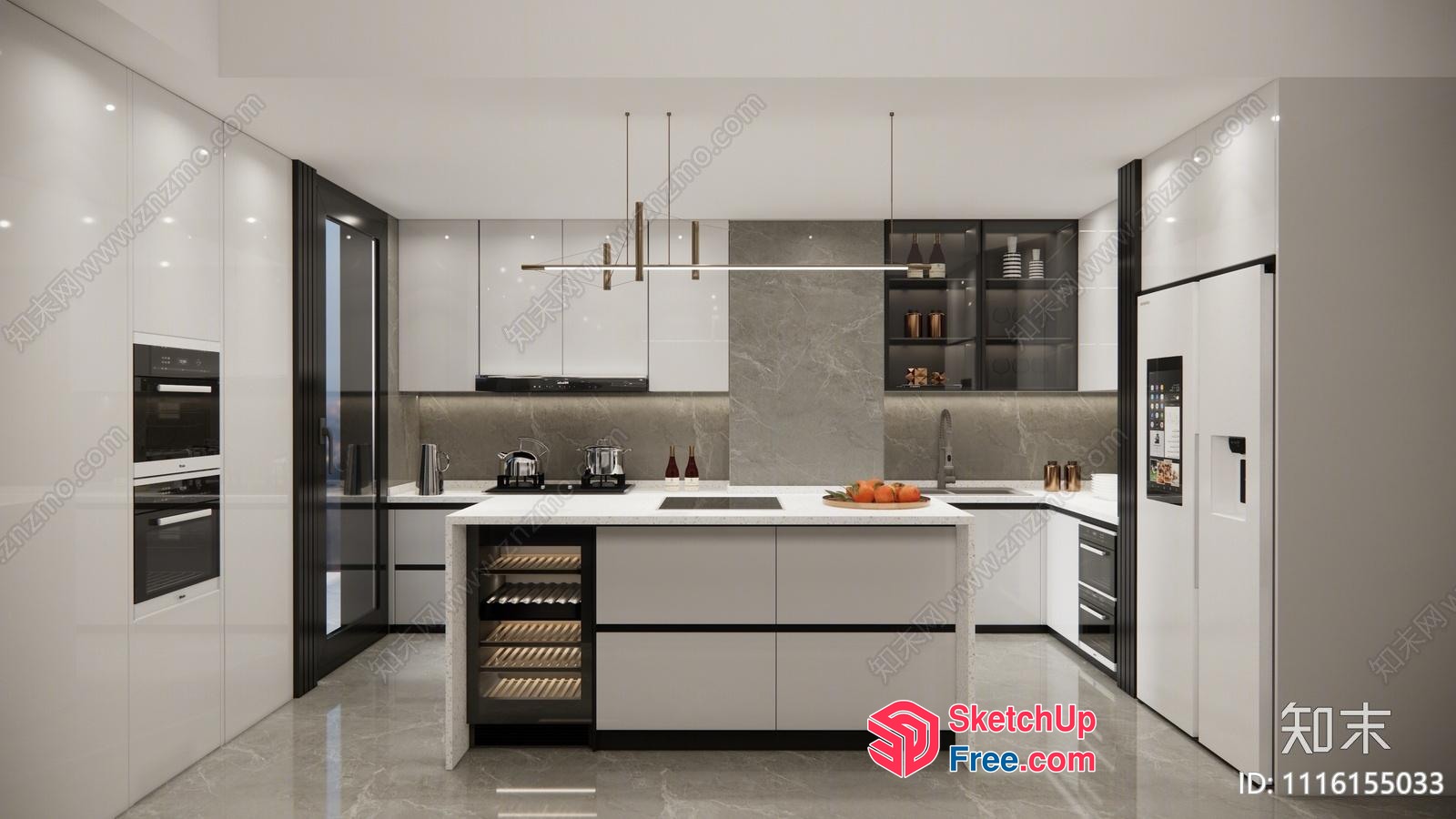 Modern Kitchen With Sleek Appliances And White Marble Countertops 3D SketchUp File