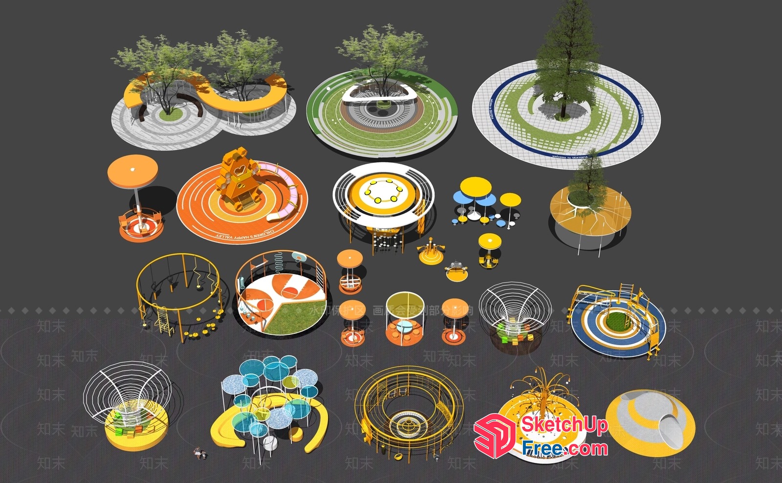 Colorful Modern Outdoor Furniture And Decor Collection 3D SketchUp File