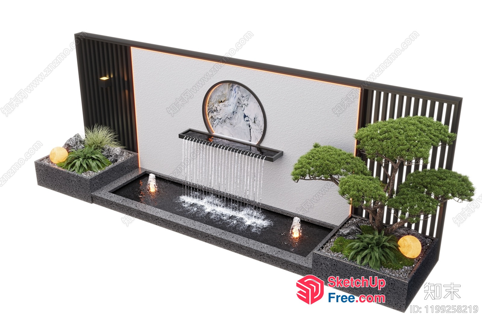 Serene Waterfall Wall With Black And White Marble Accents 3D SketchUp File