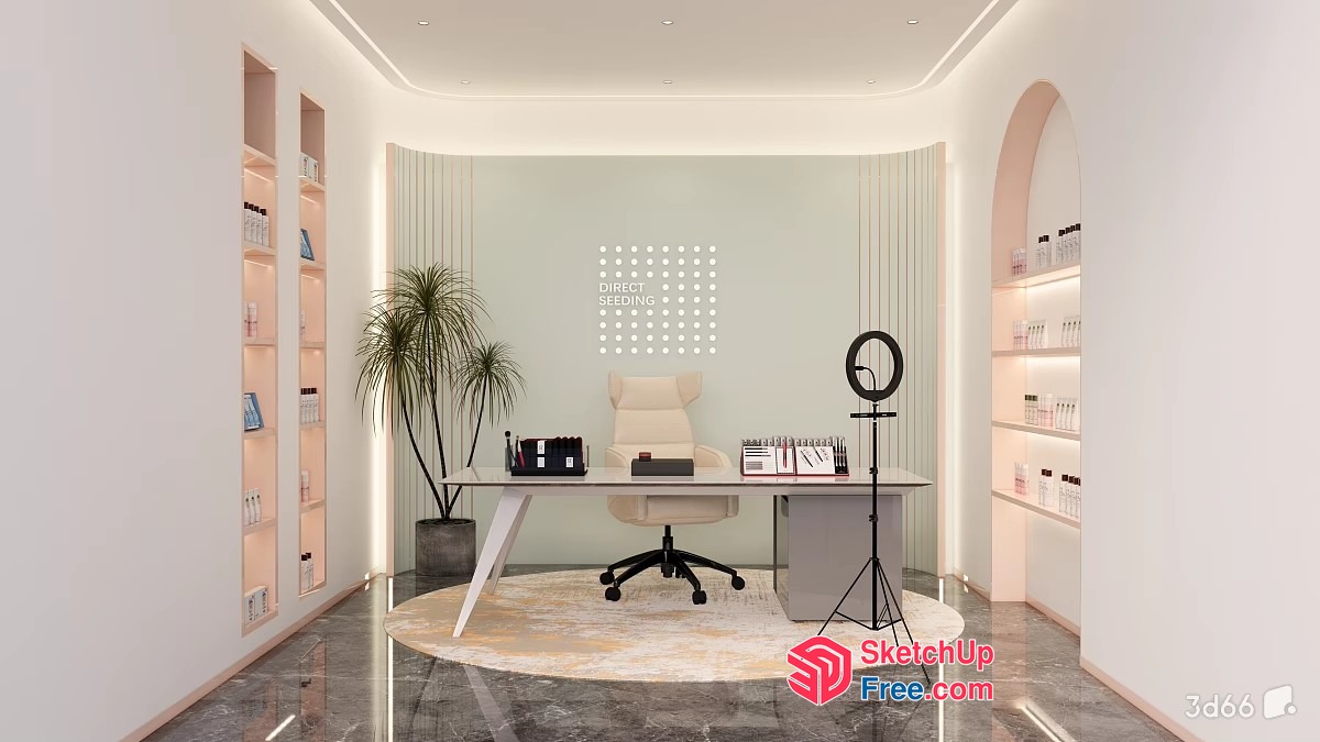Modern Office Interior With White And Cream Decor 3D SketchUp File
