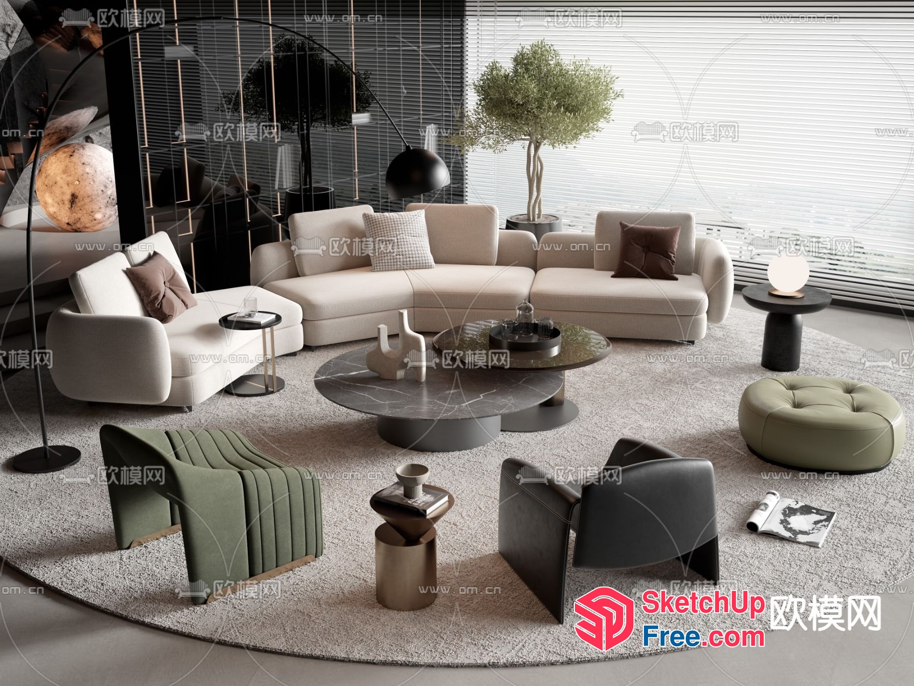 Modern Minimalist Living Room With Neutral Color Palette 3D SketchUp File