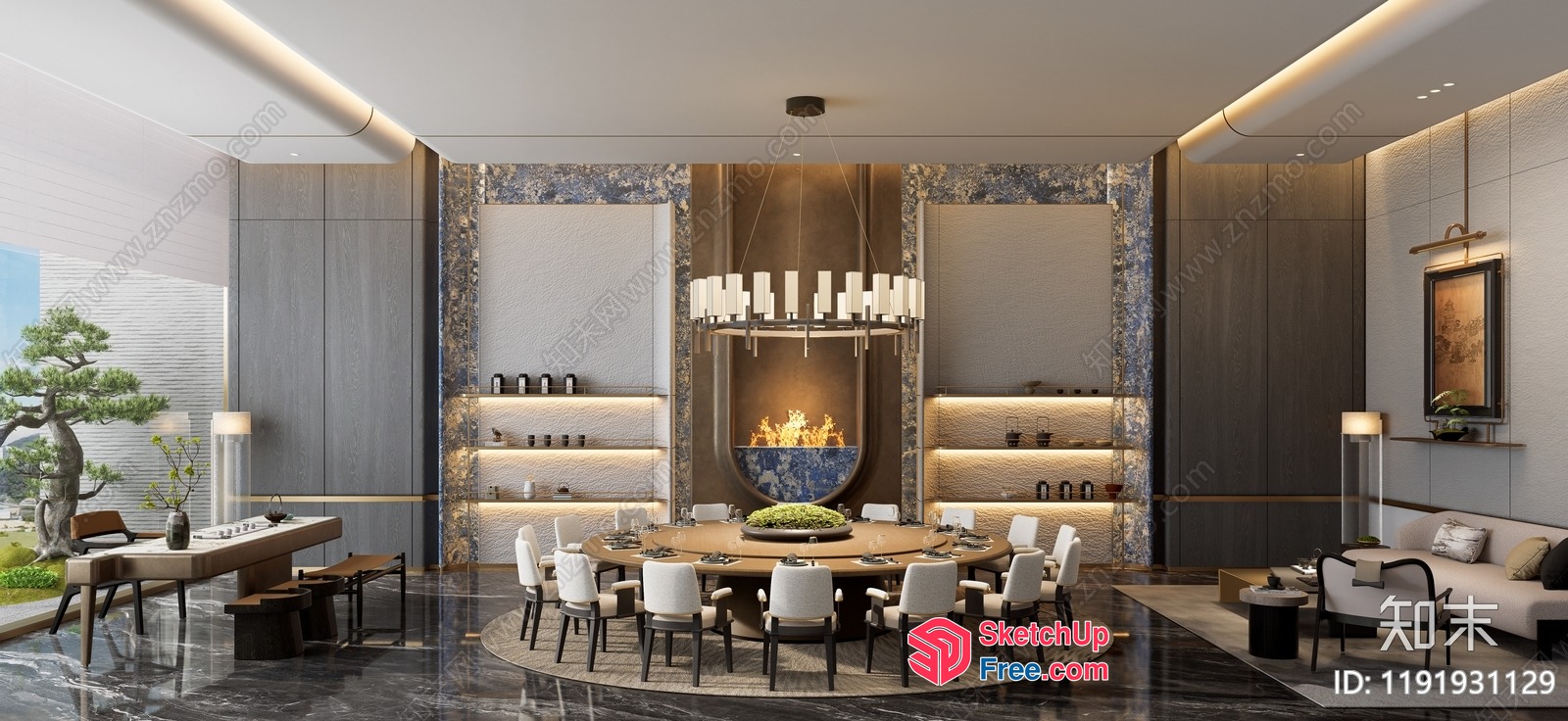 Luxurious Dining Room With Elegant Table And Chairs 3D SketchUp File