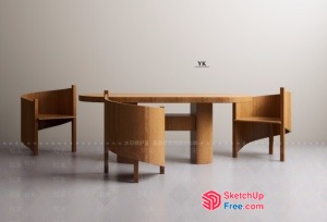 Modern Minimalist Wooden Furniture Set 3D SketchUp File