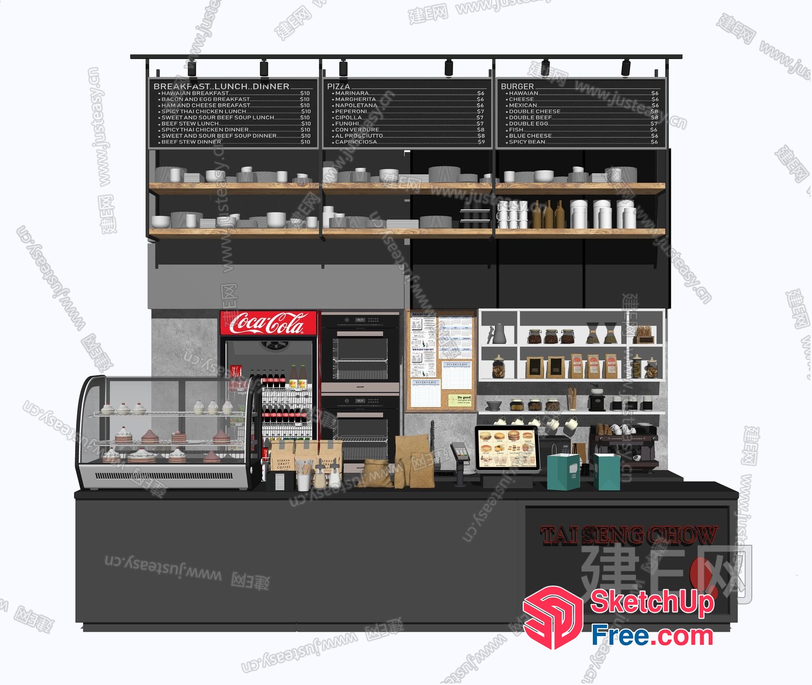 Modern Food Court Interior With Stylish Decor 3D SketchUp File