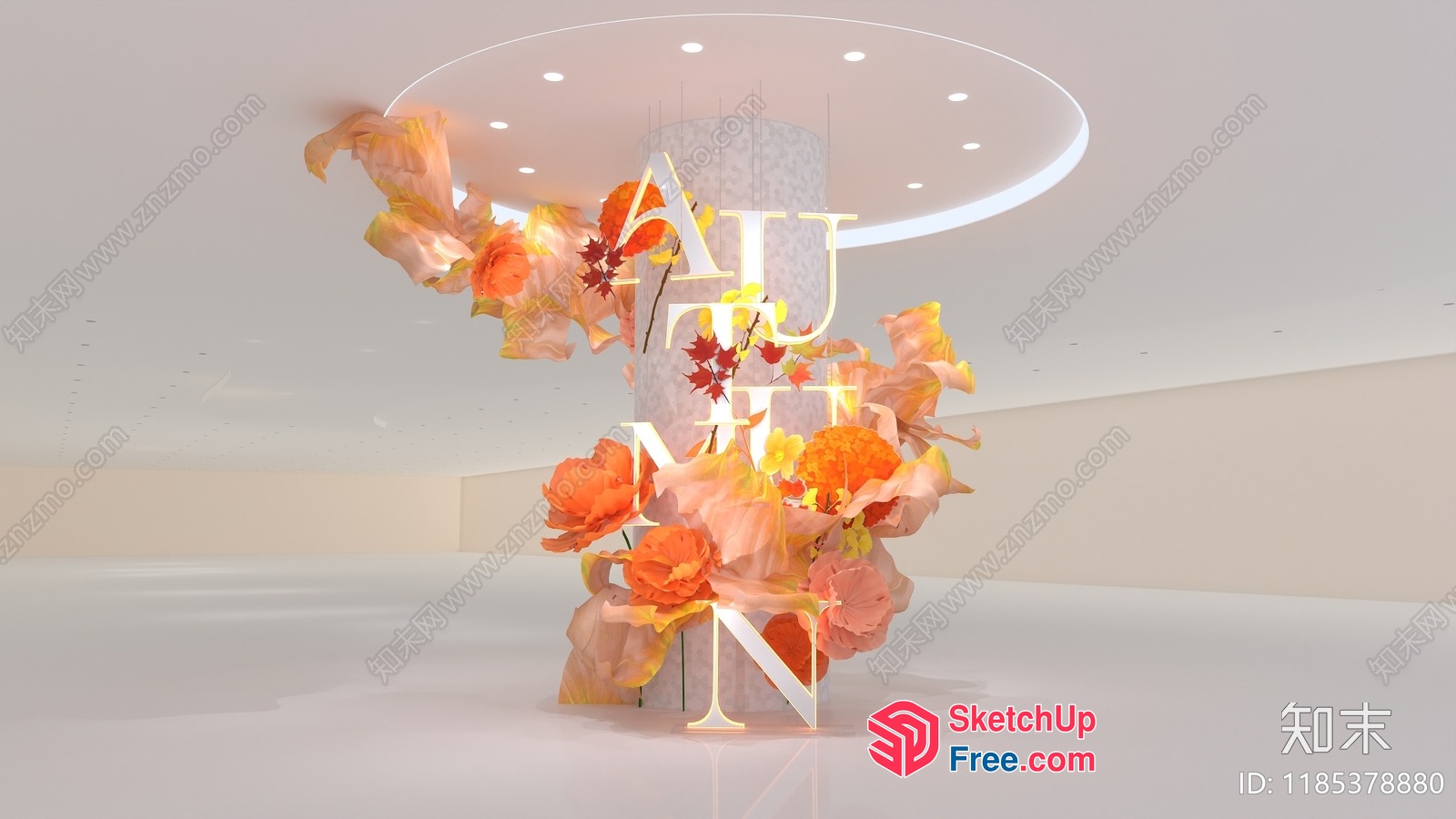 Autumn Decorative Pillar With Orange And Yellow Flowers 3D SketchUp File