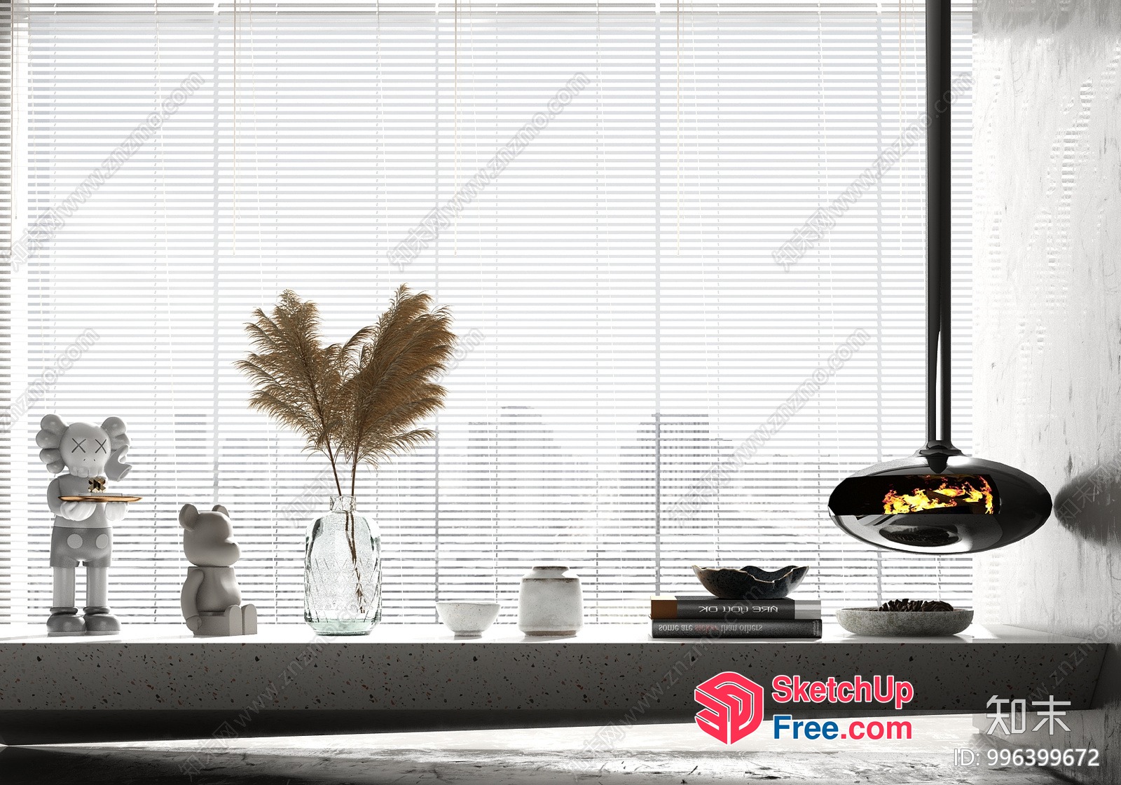 Minimalist Style Interior With Fireplace And Decorative Items 3D SketchUp File