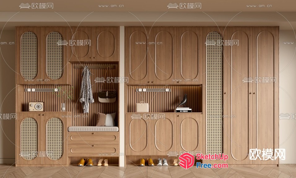 Modern Wooden Cabinet With Shoe Storage 3D SketchUp File