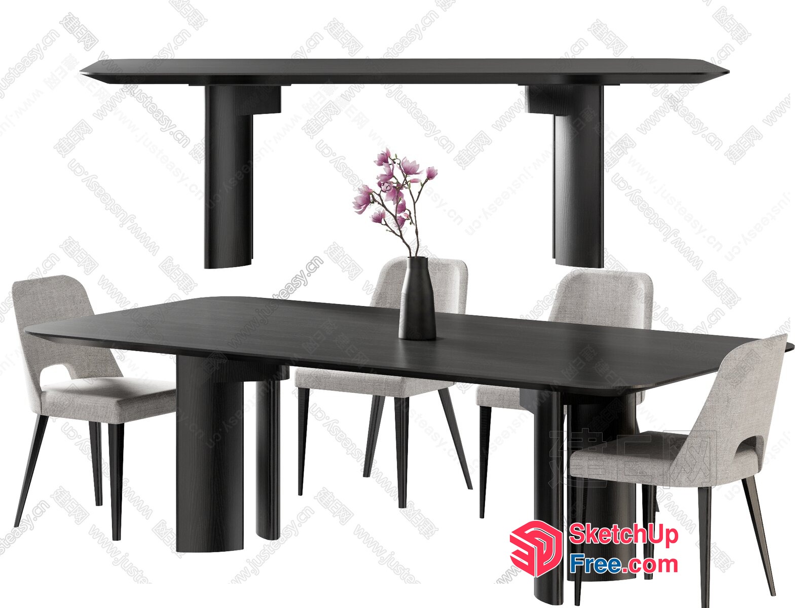 Elegant Modern Dining Room With Black Table And Chairs 3D SketchUp File