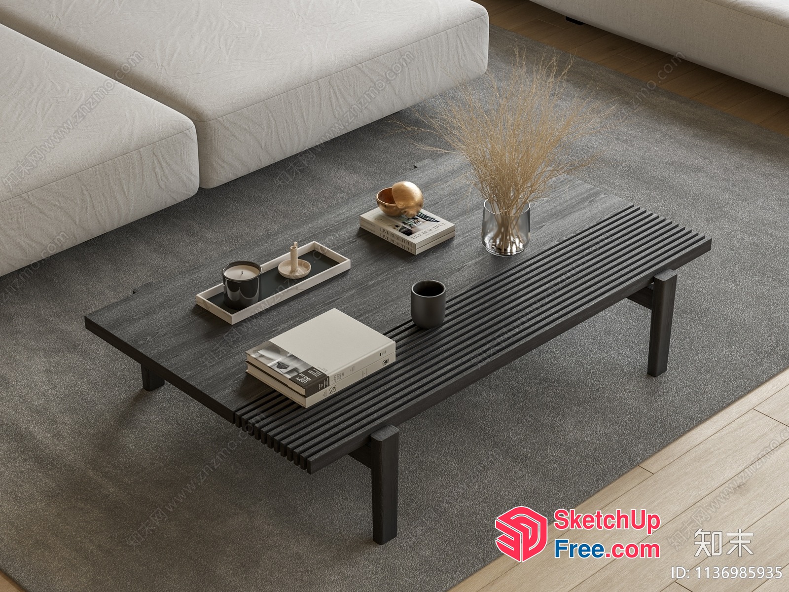 Modern Minimalist Living Room With Black Coffee Table 3D SketchUp File