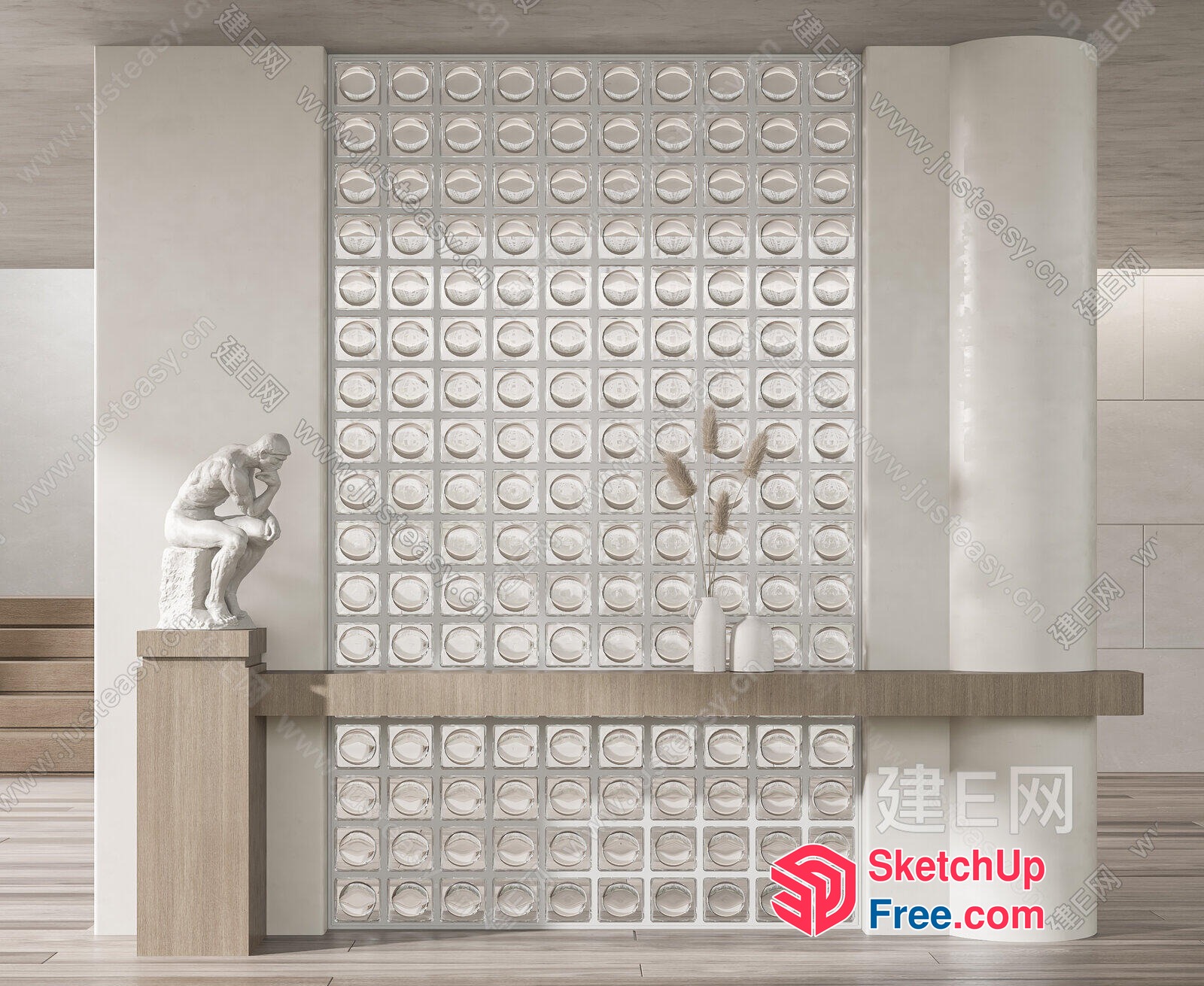 Elegant Glass Brick Wall Interior 3D SketchUp File
