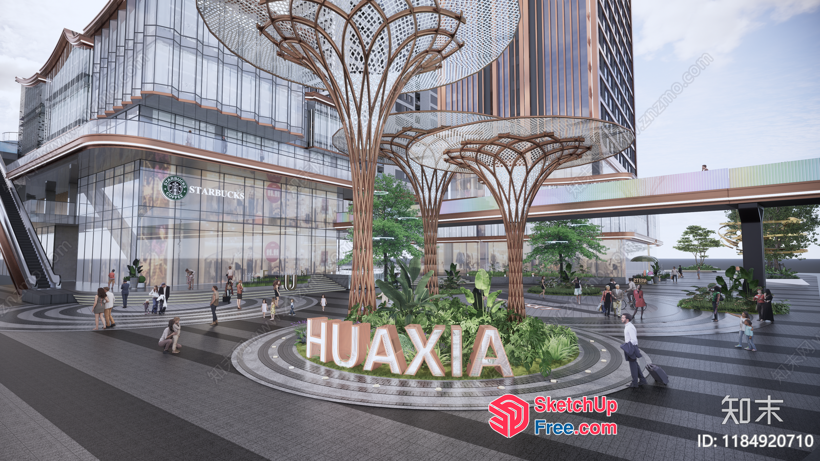 Modern Commercial Street With Glass Curtain Wall 3D SketchUp File