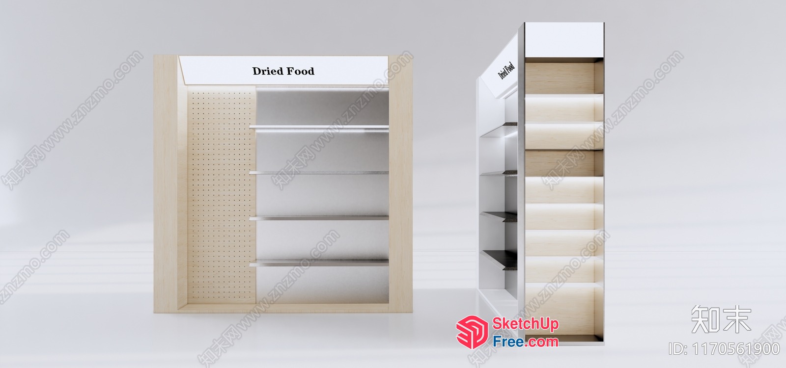Dried Food Shelf With Lighted Shelves And Pegboard 3D SketchUp File
