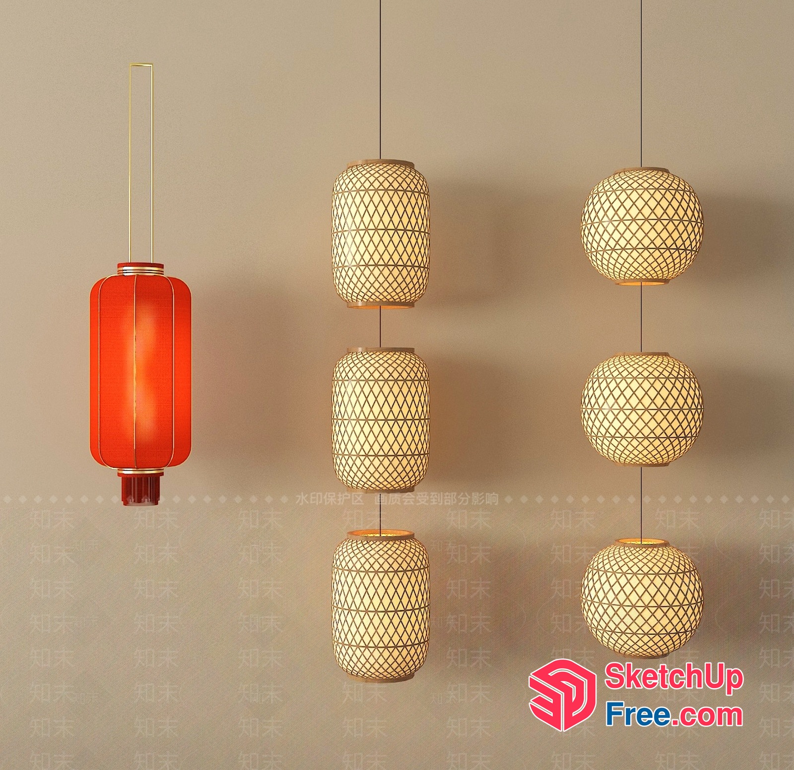 Traditional Asian-Inspired Hanging Lanterns 3D SketchUp File