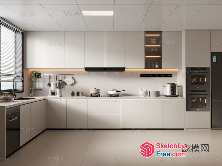 Modern Minimalist Kitchen With Sleek White Cabinets 3D SketchUp File