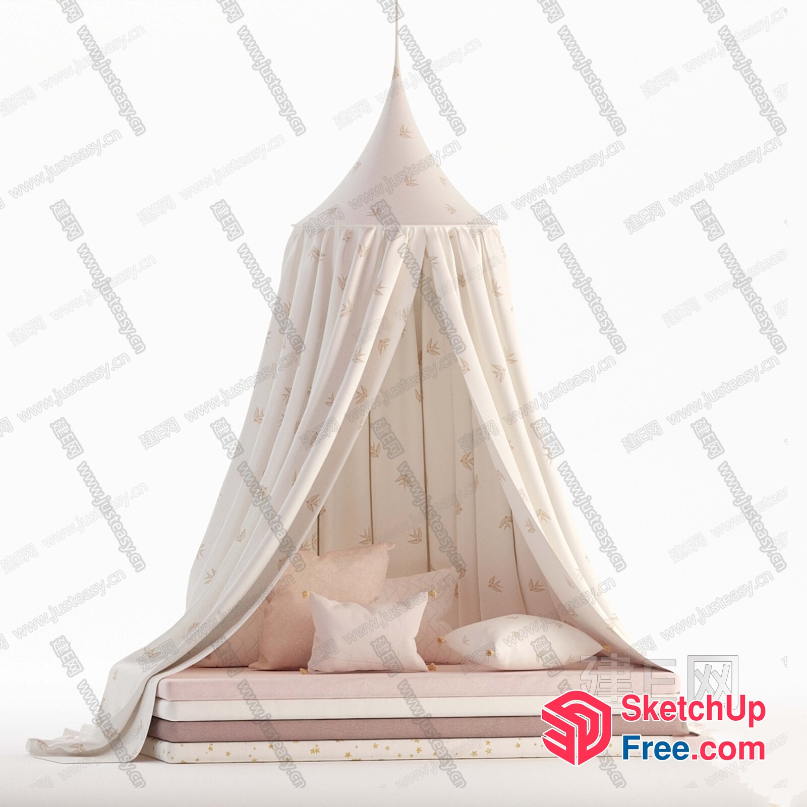 Elegant White Canopy Bed With Pillows 3D SketchUp File