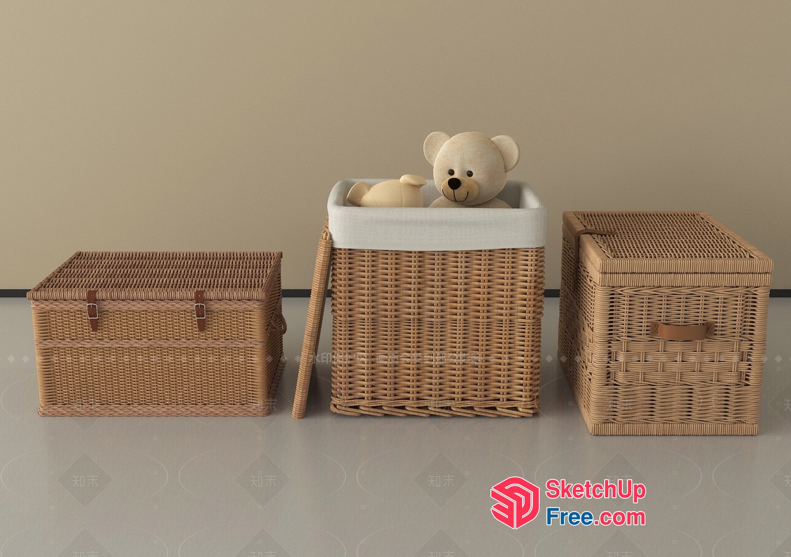Wicker Storage Baskets With Teddy Bear 3D SketchUp File