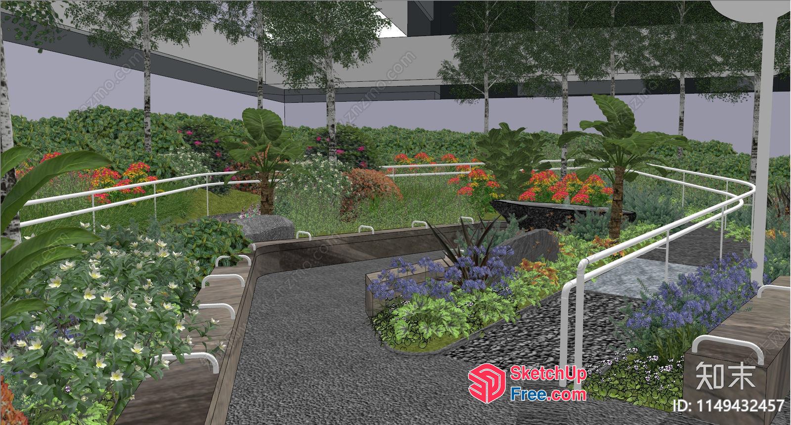 Modern Garden Pathway With Railings 3D SketchUp File